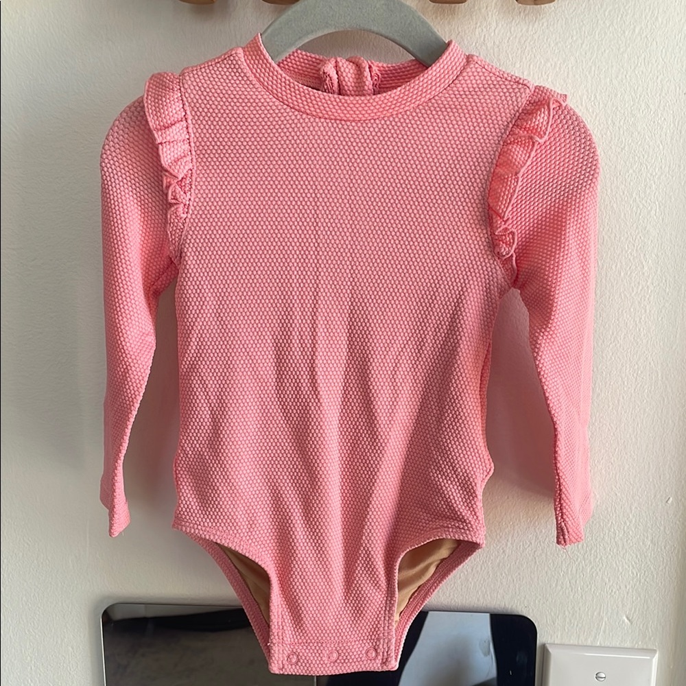 NWOT Pink Ruffled Kids One Piece, Fully Lined